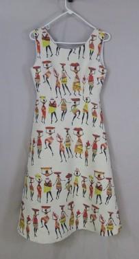 Oserjep African Woman Print Fitted Flare Mid Length Tea Dress scoop neck