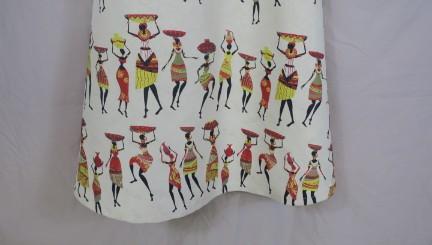 Oserjep African Woman Print Fitted Flare Mid Length Tea Dress scoop neck