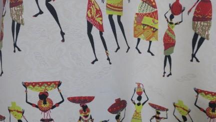 Oserjep African Woman Print Fitted Flare Mid Length Tea Dress scoop neck