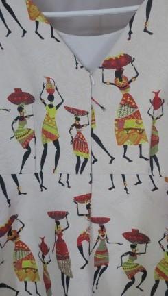 Oserjep African Woman Print Fitted Flare Mid Length Tea Dress scoop neck