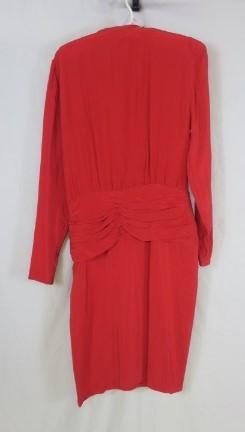 Red Silk 80's/90's dress drop ruched waist V-neck wrap long sleeve
