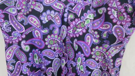 Purple Paisley Print Long Dress High Neck Short Sleeve , possibly handmade