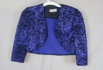 Purple Dorothy Perkins Cropped Jakcet Bolero Leopard Print Velvet Flocked Long Sleeve, Burton Group, Lined