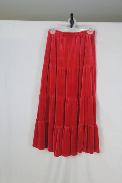 White Stag Velvet Long Skirt Red Elastic Waist-Medium