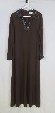 Vinatge R& K Originals Sequin Collared Long Brown Dress V-neck, long sleeve