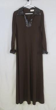 Vinatge R& K Originals Sequin Collared Long Brown Dress V-neck, long sleeve