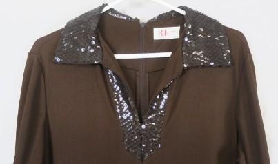 Vinatge R& K Originals Sequin Collared Long Brown Dress V-neck, long sleeve