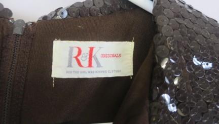 Vinatge R& K Originals Sequin Collared Long Brown Dress V-neck, long sleeve