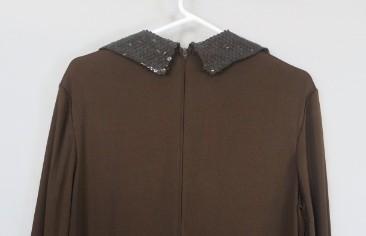 Vinatge R& K Originals Sequin Collared Long Brown Dress V-neck, long sleeve