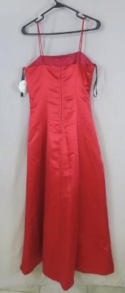 NWT Red Satin Ballgown, spaghetti strap dress, red sparkle gem embellishment detail, some light removable discoloration at bottom-pictured