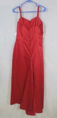 Red Satin Square neck, long gown dress with button up back, Large