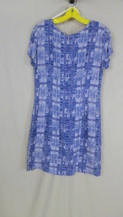 Vestido Purple Square Print Modest Scoop Neck Short Sleeve Shift Dress 8P