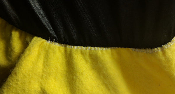 Satin Sock Hop Poodle Dress Rock N Roll Record Pattern, Yellow/Black Feather neck, halloween costume 50's/60's