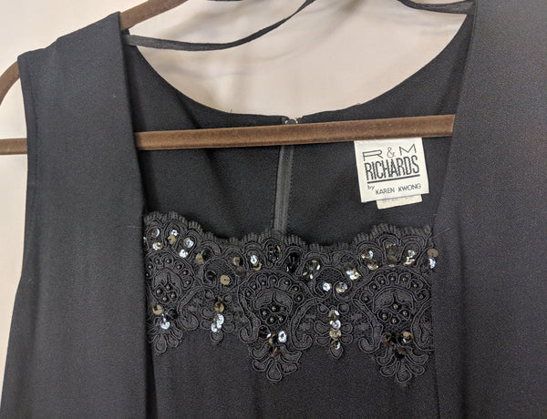 R & M Richards by Karen Kwong size 16 black rhinestone lace embellished neckline sleeveless
