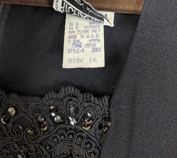 R & M Richards by Karen Kwong size 16 black rhinestone lace embellished neckline sleeveless