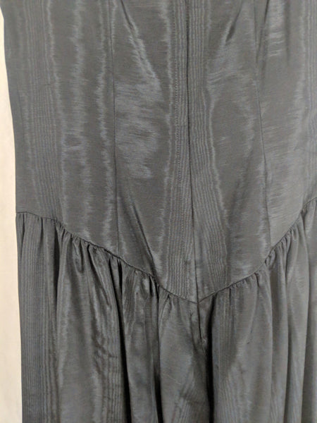 Vinatge  House of Bianchi Taffeta Satin Black Dress scallopped neckline cap flare sleeves 40's/50's
