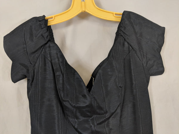 Vinatge  House of Bianchi Taffeta Satin Black Dress scallopped neckline cap flare sleeves 40's/50's