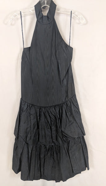 Vinate positively ellyn Puffy Black Halter Dress Satin Taffeta Tiered Ruffles 80's Size 4