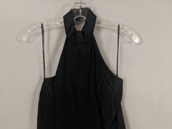 Vinate positively ellyn Puffy Black Halter Dress Satin Taffeta Tiered Ruffles 80's Size 4