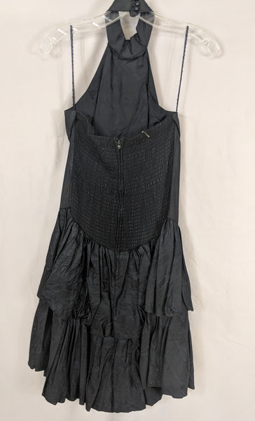 Vinate positively ellyn Puffy Black Halter Dress Satin Taffeta Tiered Ruffles 80's Size 4