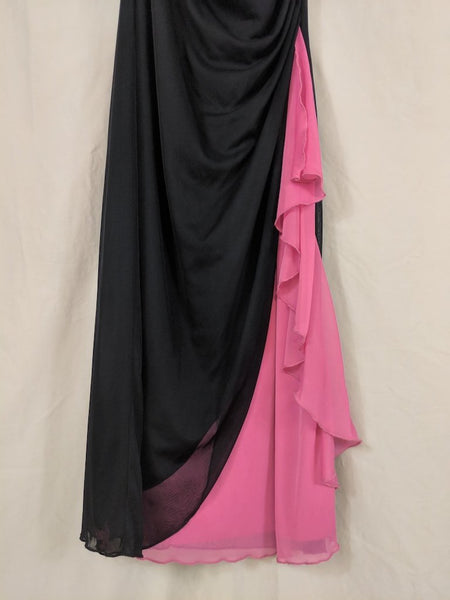 Sfuzi vintage strapless 90's prom dress black/pink with rhinestone detail and peekaboo slit