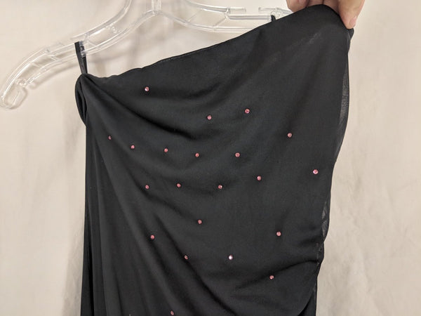 Sfuzi vintage strapless 90's prom dress black/pink with rhinestone detail and peekaboo slit