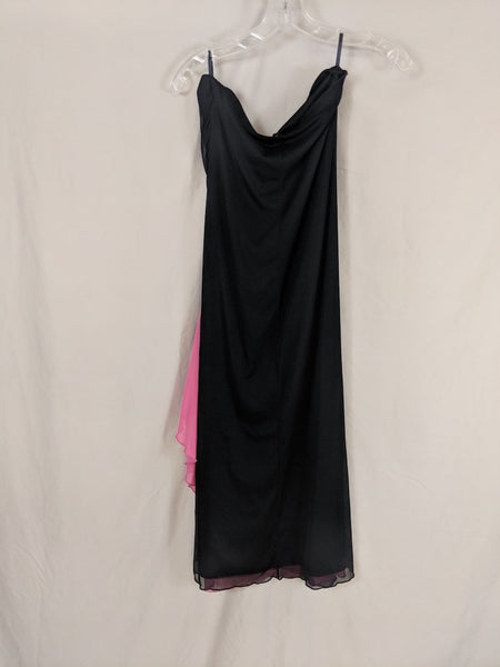 Sfuzi vintage strapless 90's prom dress black/pink with rhinestone detail and peekaboo slit