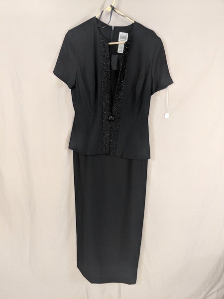 R&M Richards by Karen Kwong size 8 Sequin Black Short sleeve dress modest classic V-neck