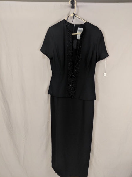 R&M Richards by Karen Kwong size 8 Sequin Black Short sleeve dress modest classic V-neck