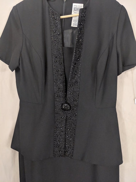 R&M Richards by Karen Kwong size 8 Sequin Black Short sleeve dress modest classic V-neck