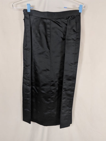 Vintage Black Satin 2-piece 50's knee-length skirt and coat set, wide neck, bow detail, lined-Jackie O Look
