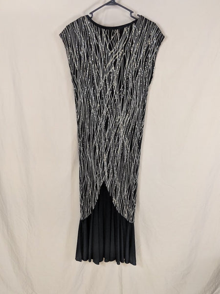 Vintage stretchy sparkle striped black and silver long drop waist flared-small-modest