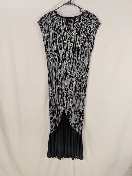 Vintage stretchy sparkle striped black and silver long drop waist flared-small-modest