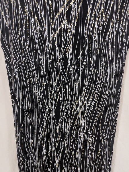 Vintage stretchy sparkle striped black and silver long drop waist flared-small-modest