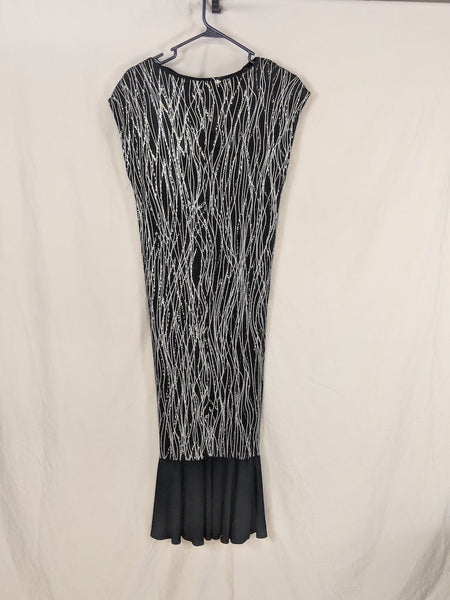 Vintage stretchy sparkle striped black and silver long drop waist flared-small-modest