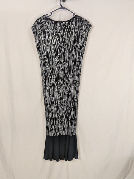 Vintage stretchy sparkle striped black and silver long drop waist flared-small-modest