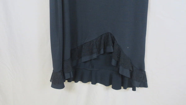 Vintage black Hennes drop waist cocktail dress sleevless, v-neck, ruffled lace hem--Large