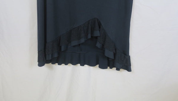 Vintage black Hennes drop waist cocktail dress sleevless, v-neck, ruffled lace hem--Large