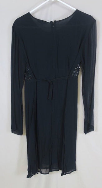 Vintage Karavan black empire waist black sequin dress, knee length, longsleeve-sheer-medium