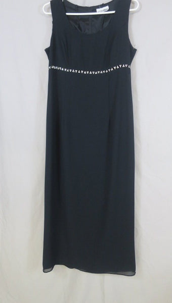 Vintage After Dark 90's long black dress, rhinestone empire waist cutout detail, medium