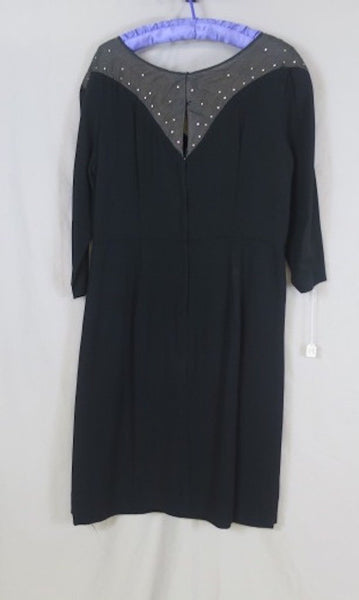 Vintage 50's/60's handmade longsleeve black V Accent dress, rhinestones