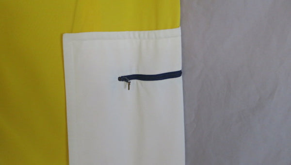 Vintage 60's Sacony Ciella Mod Sleeveless Square Neck Shift Dress, Yellow with White & Blue Zippered Pockets