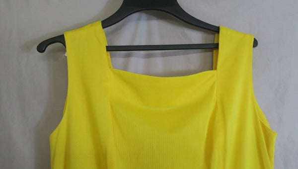 Vintage 60's Sacony Ciella Mod Sleeveless Square Neck Shift Dress, Yellow with White & Blue Zippered Pockets
