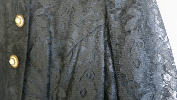 Vintage 80's Modest Longsleeve Lace Dress with Ruffle Flair & Gold/White Button detail