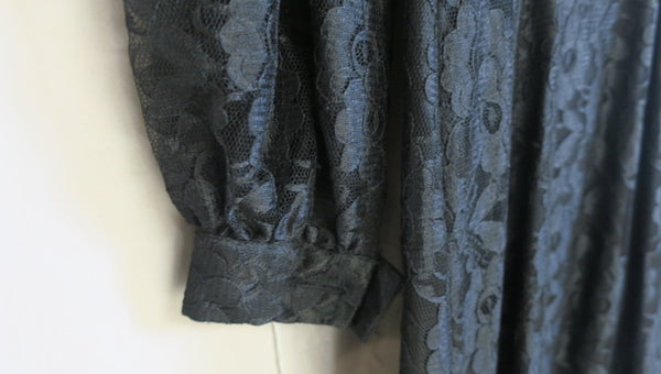 Vintage 80's Modest Longsleeve Lace Dress with Ruffle Flair & Gold/White Button detail