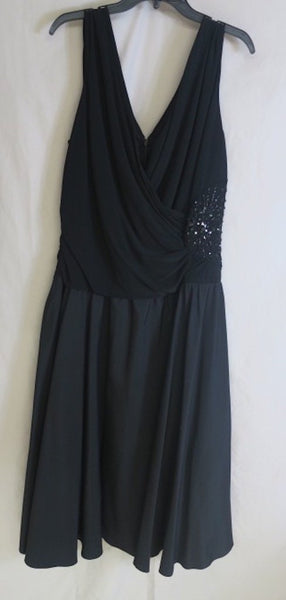 Vintage Jessica Howard Black Long Velvet Dress, Asymentrical Hem with Ruffle, Sleeveless, SZ 10