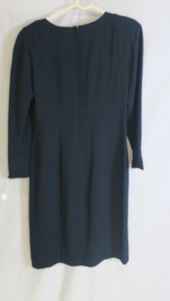 Ursula of Switzerland Black V-neck Rhinestone Dress, longsleeve- size 8, pink lining