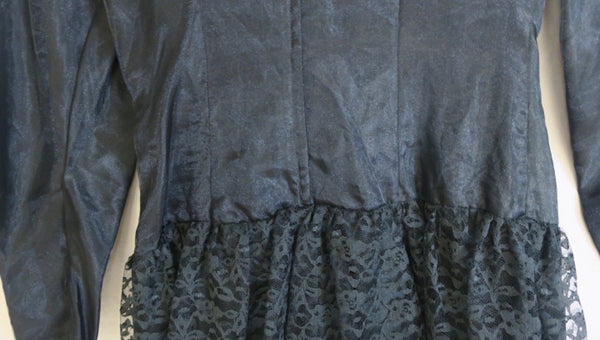 Vintage Black longsleeve 80's cocktail prom dress with layered lace skirt, rosette accent