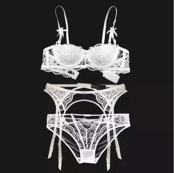 Embroidery Half Cup Lingerie Thin Bra Sets