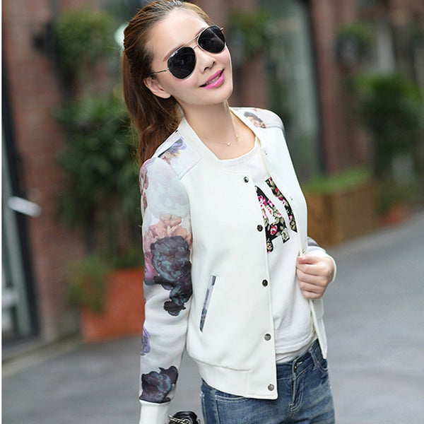 Flower Print Thin Bomber Coat